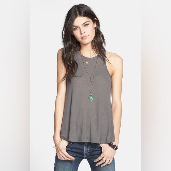 Free People Long Beach racer back ribbed grey swing tank trapeze - Picture 14 of 14